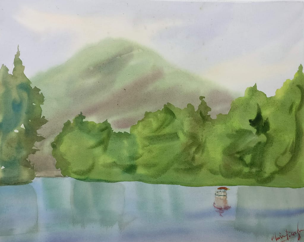 Big Canoe Lake Petit impressionistic watercolor