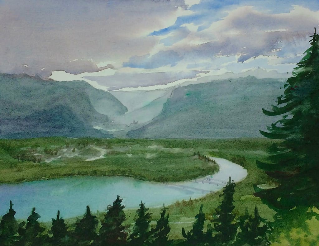 revelstoke canada glacier national park watercolor painting maria peagler digital
